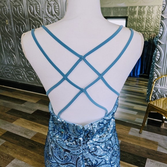 NWT-Blue Sequin Gown - Picture 4 of 5